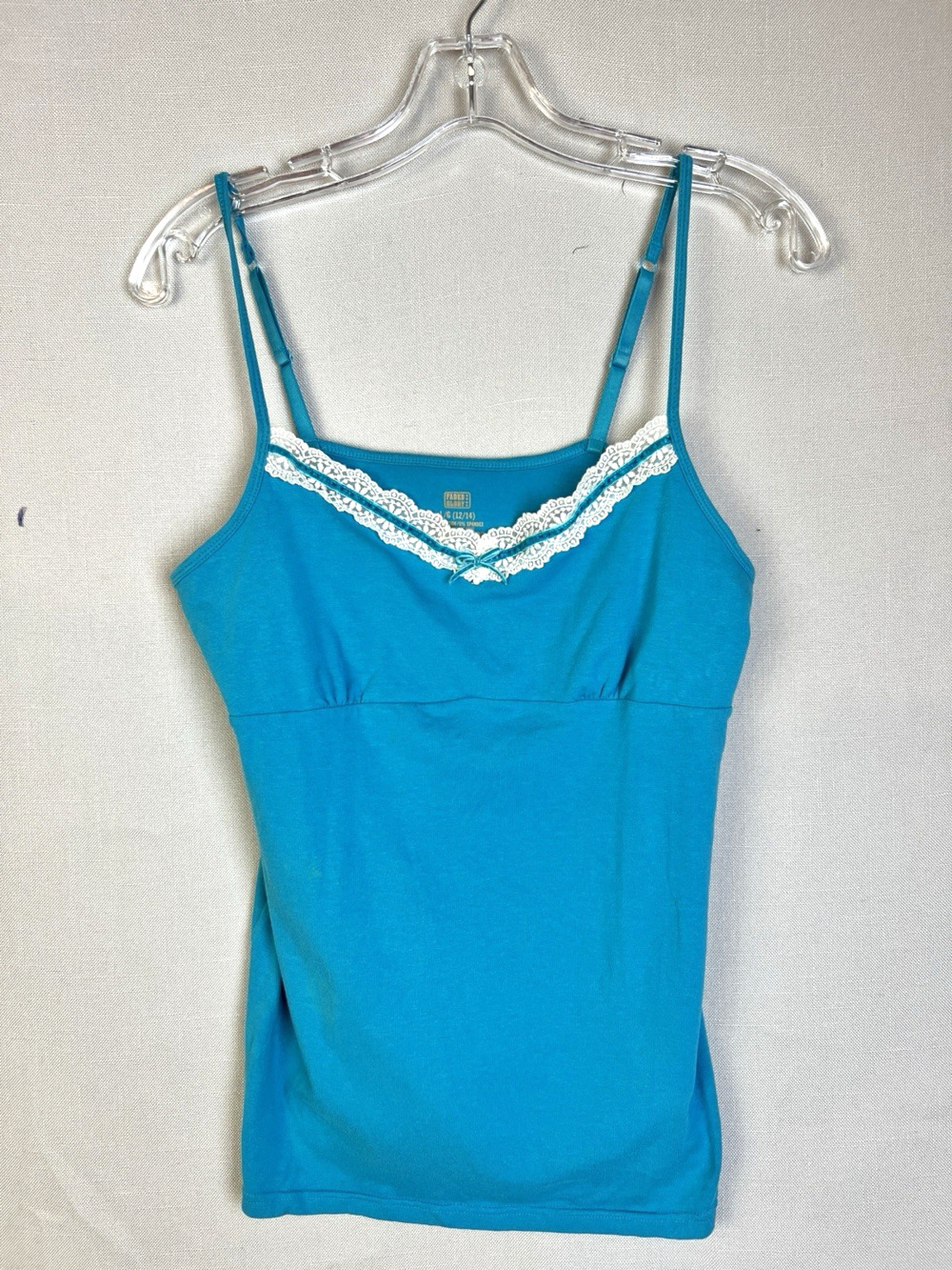 Baby Doll Cami Top Y2K Blue Lace Feminine Large 12/14 Cotton Knit Strappy